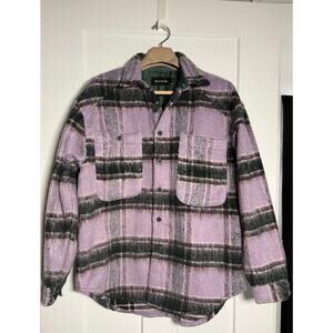 Quasi Ecco Button Up Flannel Fuzzy Shirt Mens XL Purple Black